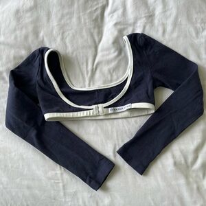 Navy blue and white My Mum Made It crop top